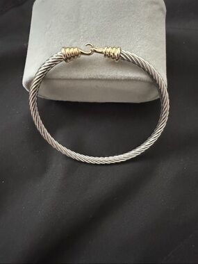 Two-Tone Twisted Cable Bangle Bracelet - Silver and Gold